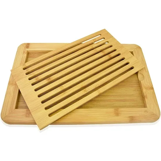 Premium Large Bamboo Bread Cutting Board with Integrated Crumb Tray