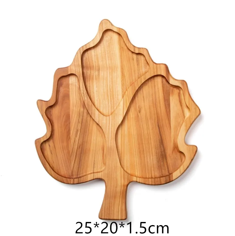 Leaf Shape Divided Acacia Wood Portion Serving Plate for Dried Fruits / Snack