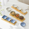 Set of 4 Ceramic Seasoning Dipping Bowls with Bamboo Serving Tray for Sush and Sauce