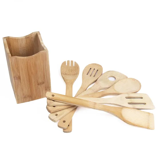 Personalize Square Bamboo Holder and Kitchen Utensils Set for Kitchen