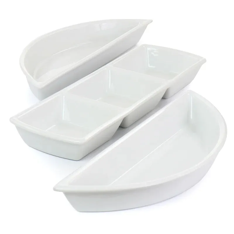 4 Piece Fine Ceramic Sectional Tray Set with Acacia Wood Base /Tray