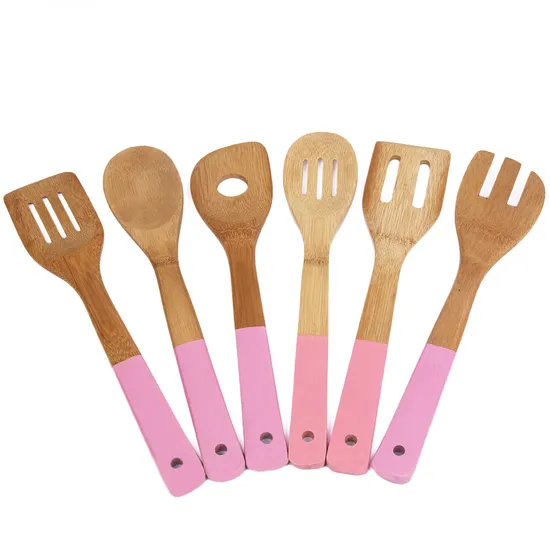 Home Basics Colorful Bamboo Utensils Set of 7 with Holder