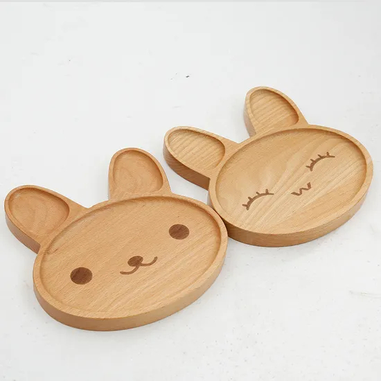 Natural Rabbit Shape Beech Wood Dinner Plate Snack Plate for Children