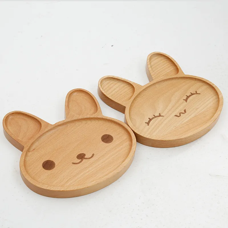 Natural Rabbit Shape Beech Wood Dinner Plate Snack Plate for Children