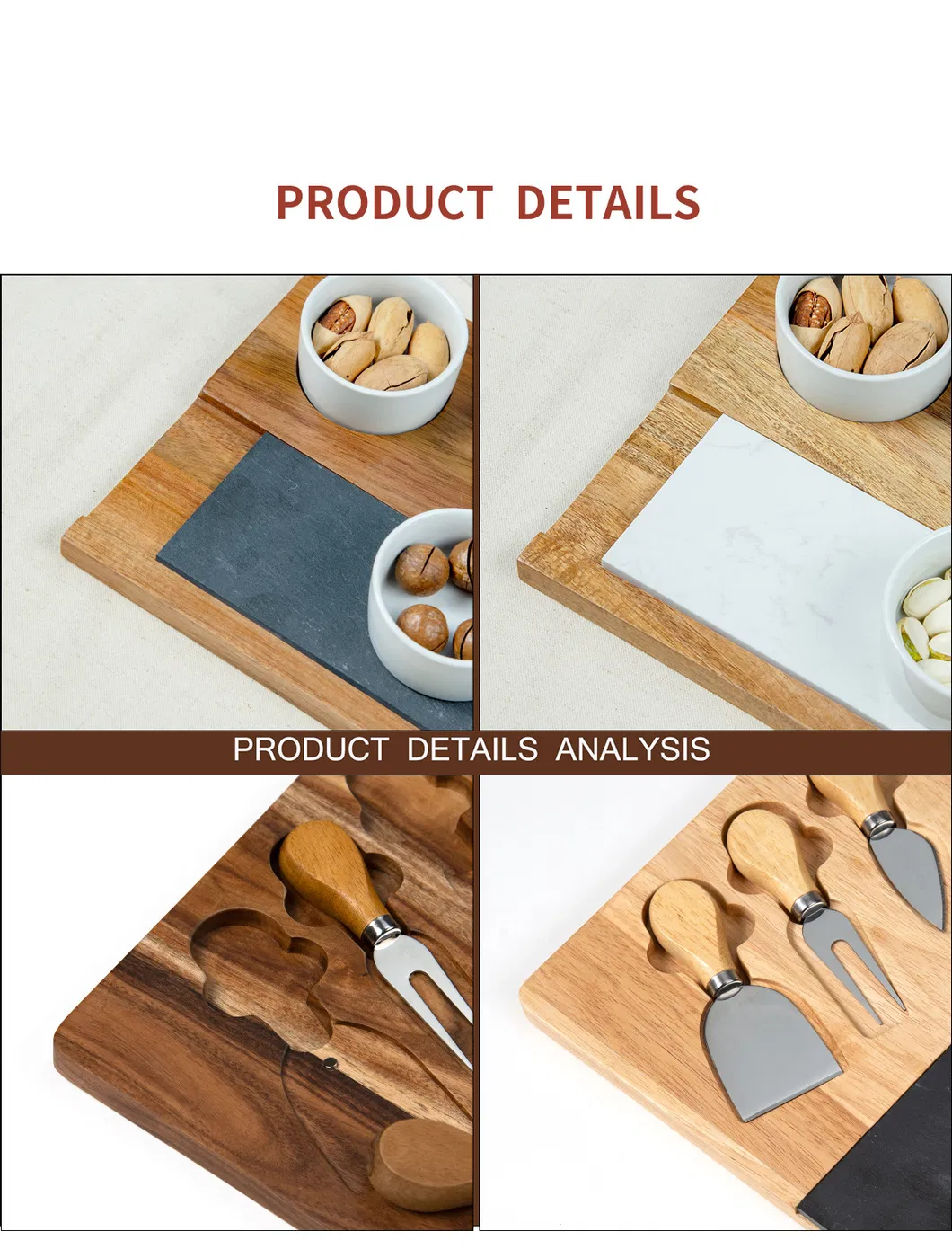 Rubber Wood Cutting Board with Slate and 3 Dips Cups