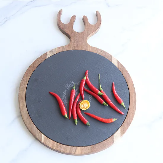 Christmas Round Acacia Wood and Slate Cheese Board
