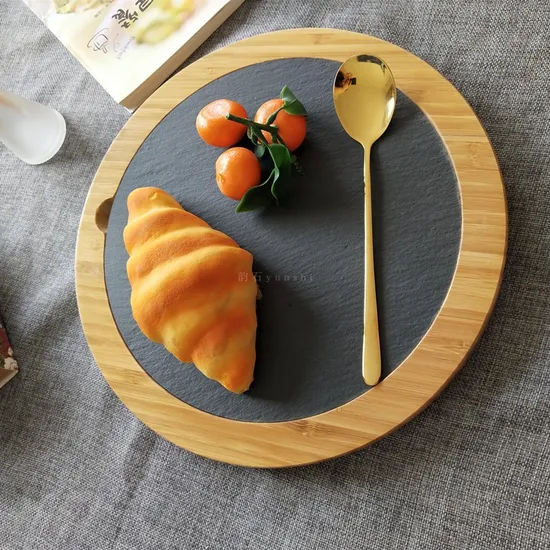 Round Bamboo and Slate Cheese Board and Knife Set