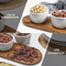 Acacia Wooden Tray with 3 White Ceramic Soup Bowls in a Chip and DIP Set