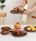 Rustic Black Walnut Round Wood Serving Plate Sets for Sushi / Snack / Dessert