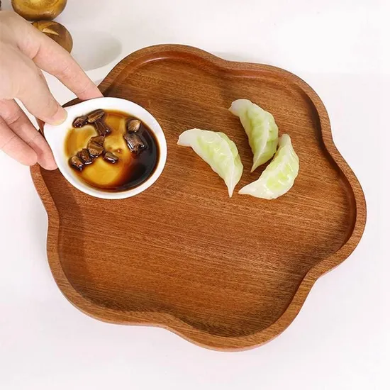 8 - Inch Petal - Shaped Ebony Wooden Dinner, Fruit, Bread, Dessert Plates Set