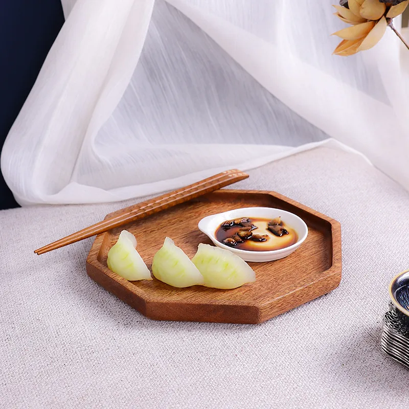 Octagon Shape Ebony Wood Serving Tray Set for Kitchen
