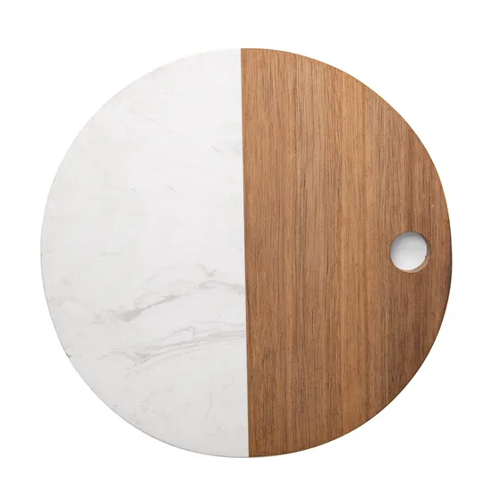 Practical Round Marble and Wood Cheese - Presenting Board with Handle