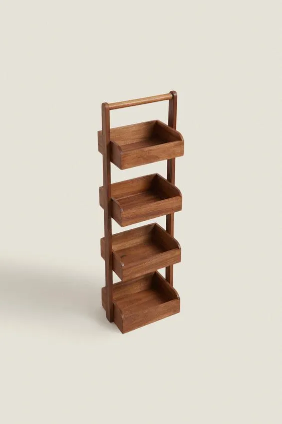Versatile 4-Tier Floor Standing Acacia Wood Storage Rack for Bathroom and Living Room