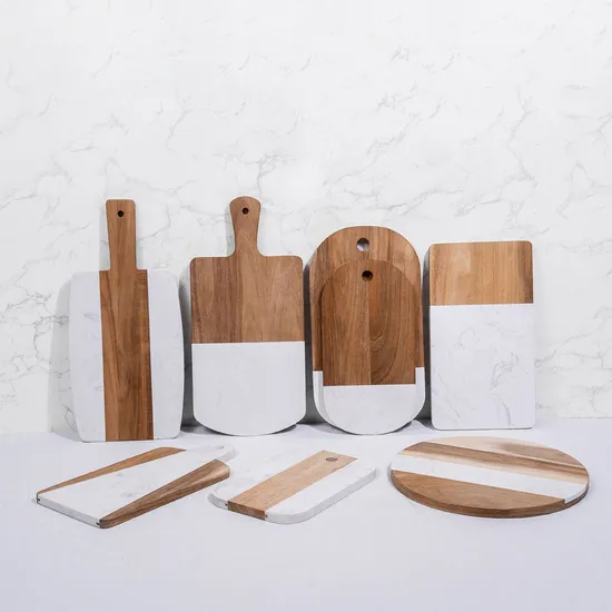 Natural Wooden and Marble Cheese Board with Handle and Hanging Hole
