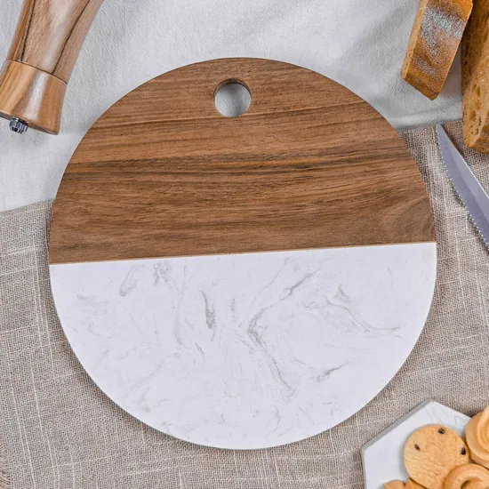 Hot Selling Round Cutting Board with White Marble and Wood