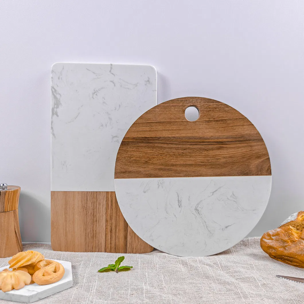 Marble and Acacia Wood Cheese Board Charcuterie Chopping Board with Handle