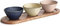 Acacia Wooden Tray with 3 Different - Color Ceramic Serving Bowls for Chip and DIP Set