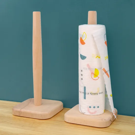 Beech Wood Suction Bathroom Toilet Paper Holder with Roll Paper Stand Organizer