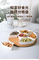 Rotating Ceramic Divided Serving Dish Bamboo Lazy Susan for Restaurant Fruit Appetizers
