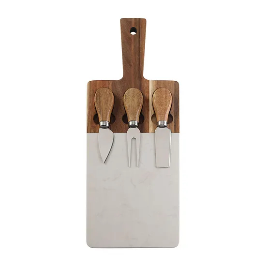 Marble and Acacia Wooden Serving Board with Cheese Knives Set and Handle