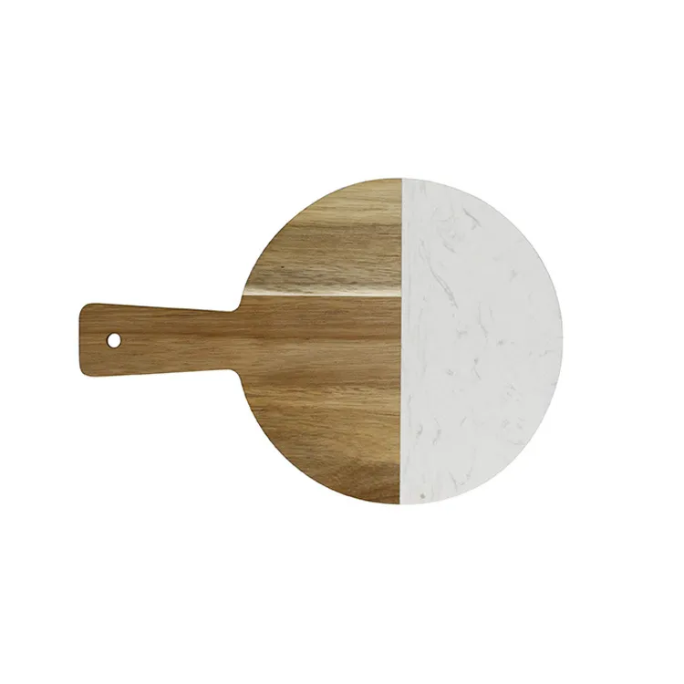 Round Shape Acacia Wood and Marble Charcuterie Board with Handle