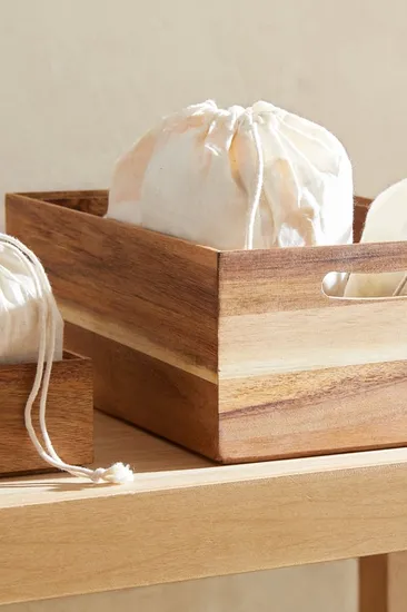 Acacia Wood Storage Box Storage Bin Set of 2 with Handle