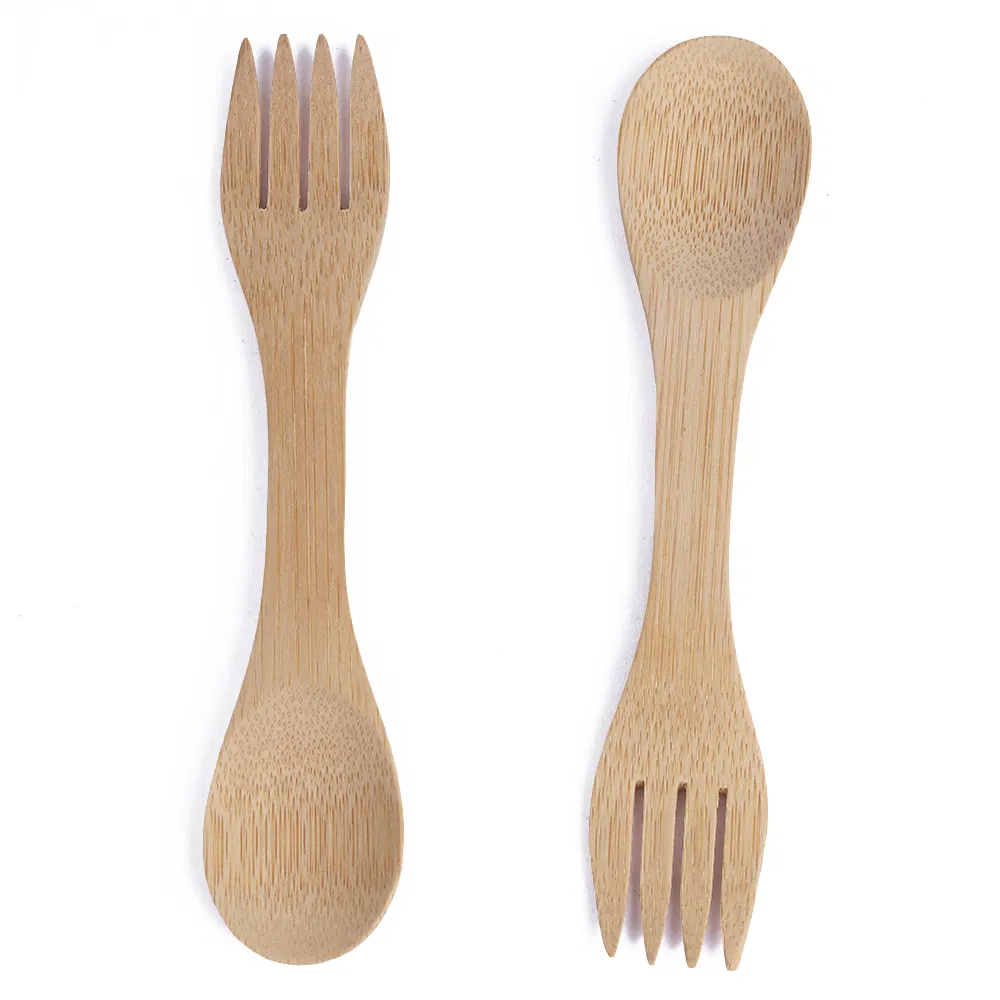 Natural Reusable Mini Bamboo Stubby Spork Set for Camping