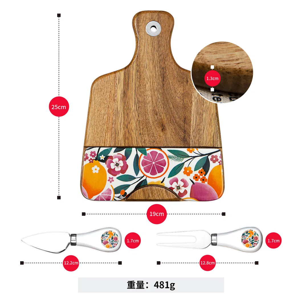 Paddle Shape Wooden Cheese Board with Marble Plate &amp; Knife Set
