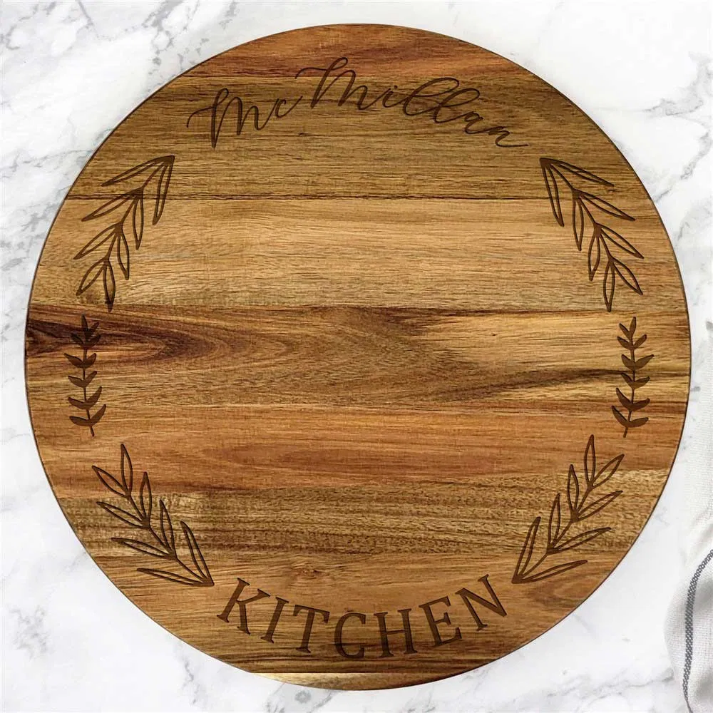 Personalized Engraved Acacia Wood Lazy Susan for Kitchen