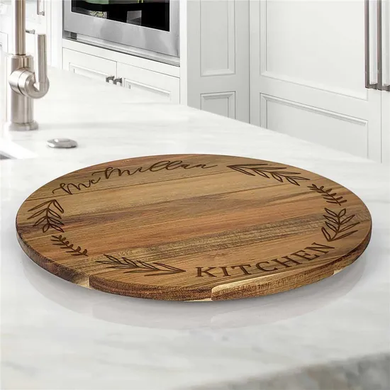 Personalized Engraved Acacia Wood Lazy Susan for Kitchen