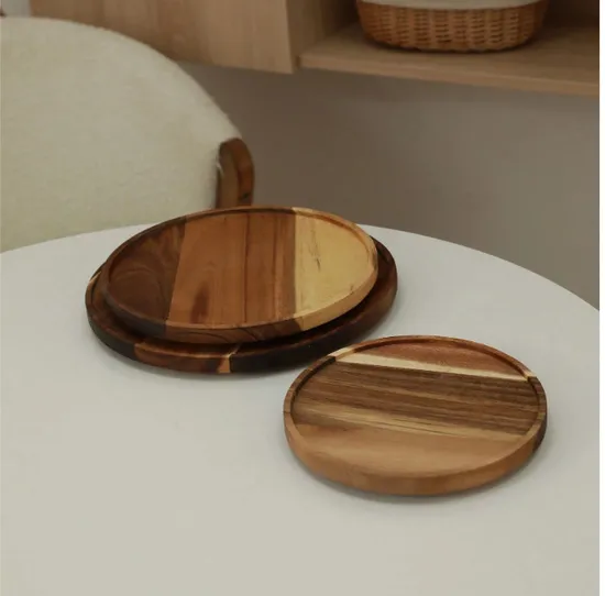 Turntable Acacia Wood Serving Plate Set Lazy Susan for Food