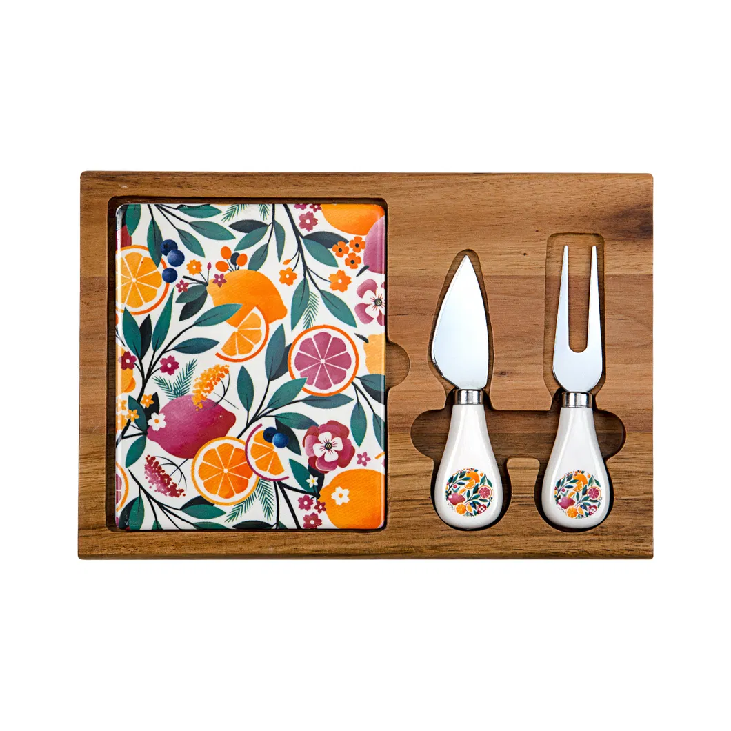 Wooden Charcuterie and Cheese Serving Boards with Marble Plate and Knife Set