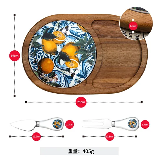Wooden Charcuterie and Cheese Serving Boards with Marble Plate and Knife Set
