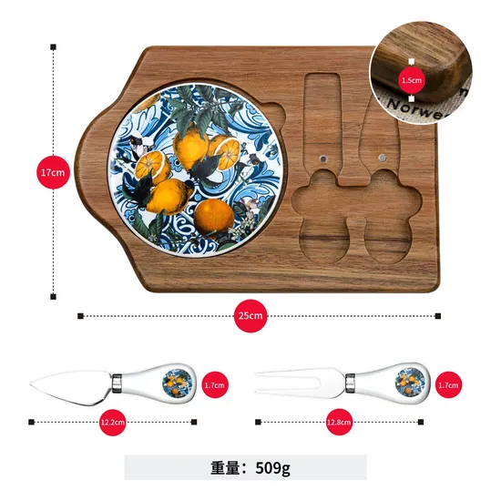 Paddle Shape Wooden Cheese Board with Marble Plate & Knife Set