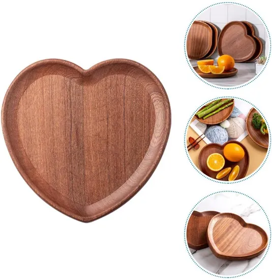 Reusable Heart -Shape Ebony Wood Dishware Fruit and Food Plate